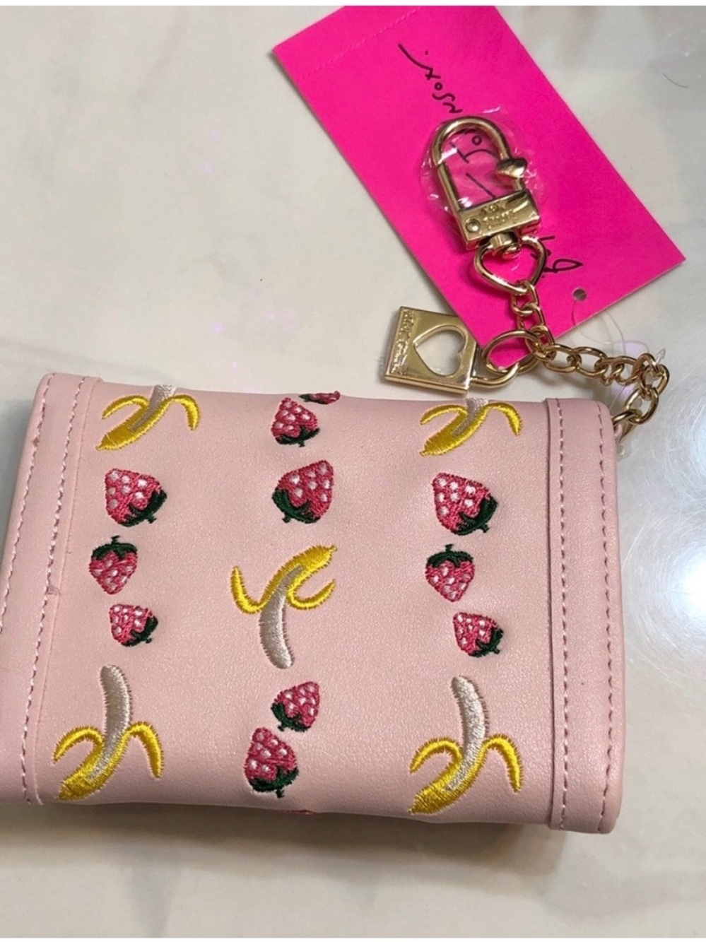 Pink Strawberry & Banana Embroidered Heart-Accent Wallet - Picture 3 of 4